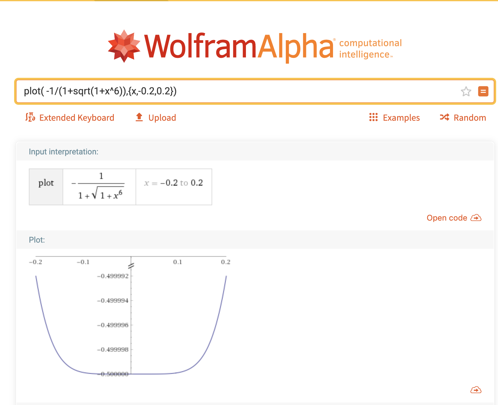 Graph of y = -1/(1 + sqrt(1 + x^6))